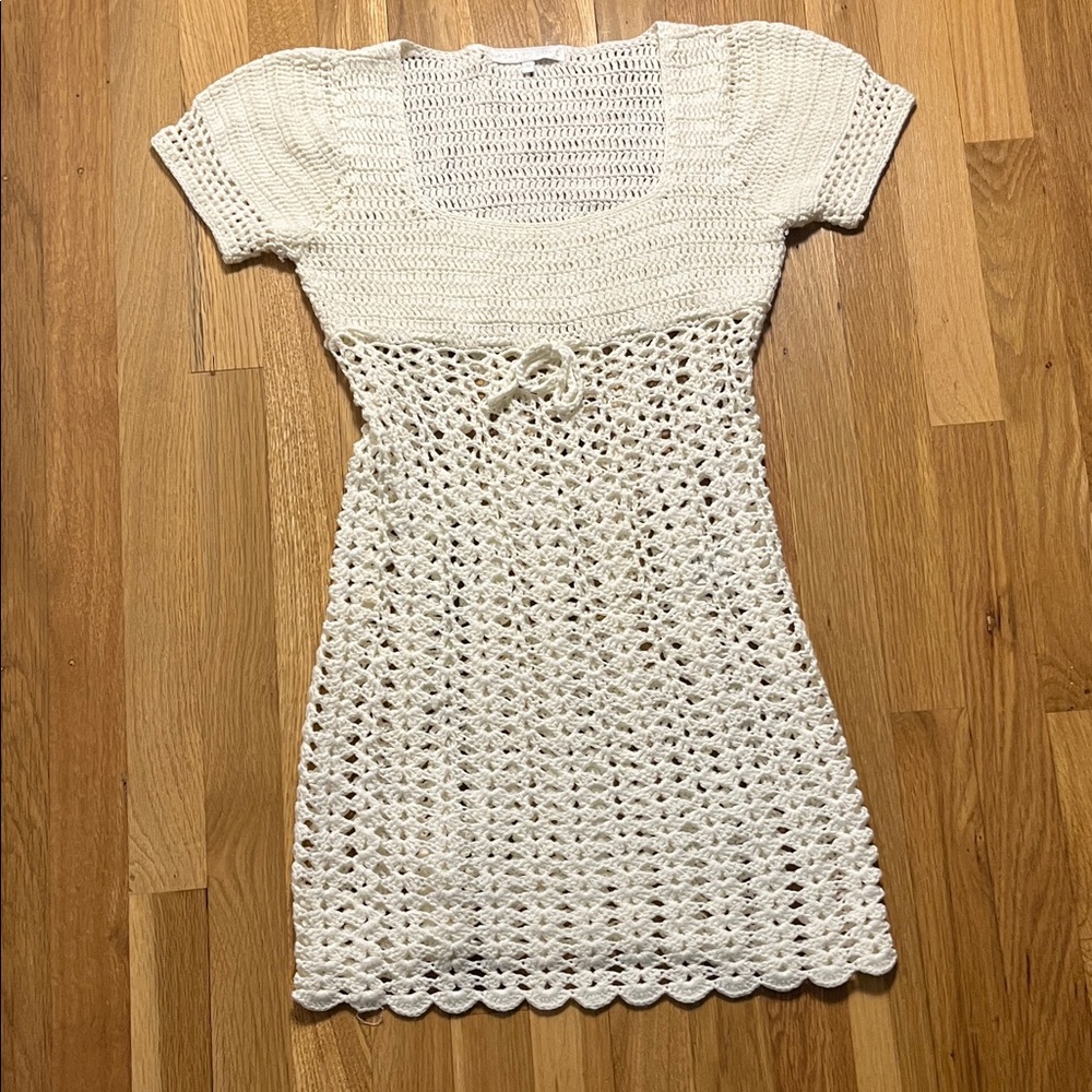 MORE TO COME Cream Crochet Knitted Dress or Cover-up - Size: MEDIUM